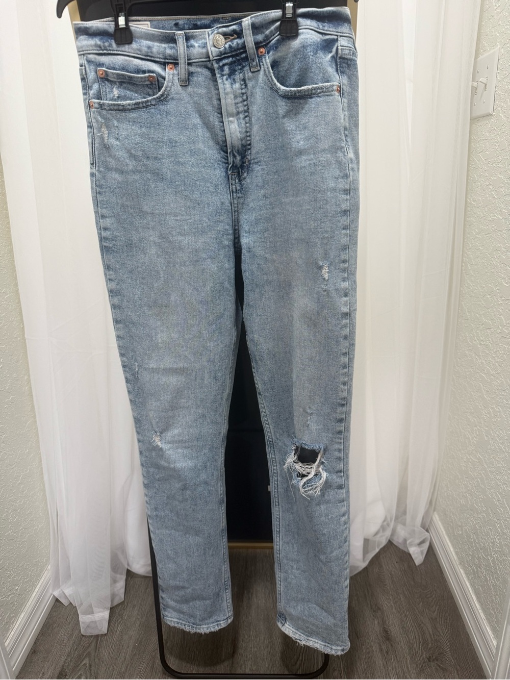 GAP Light Blue Straight Leg Distressed Cigarette Jeans 8Tall